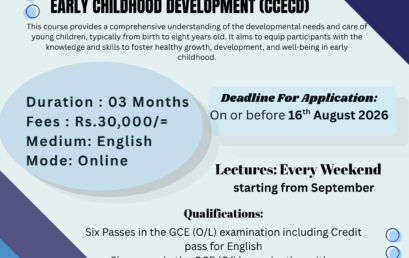 Certificate Course in Early Childhood Development – 2026 September Intake – Application Calling